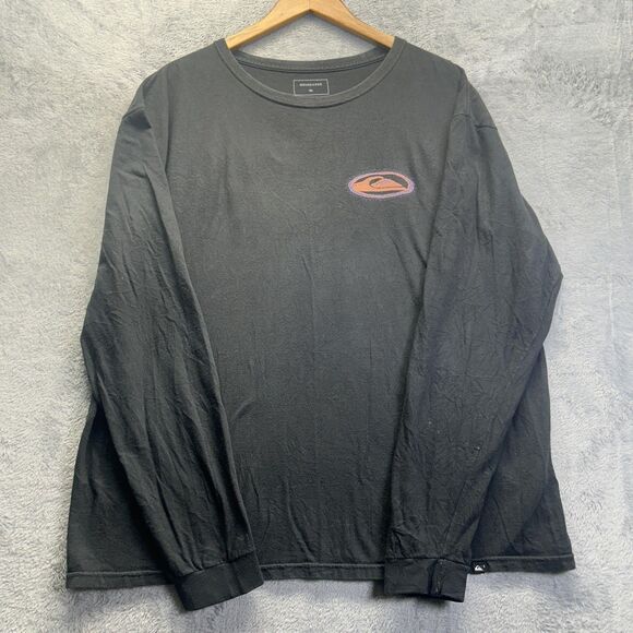 Y2K Quiksilver Shirt Mens XL Black Long Sleeve Surf Graphic Wave Logo Tee Cotton - Picture 2 of 7